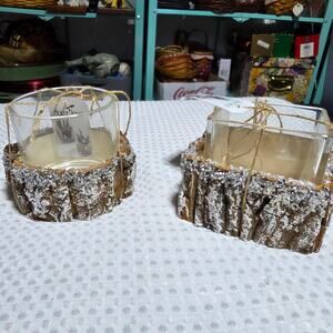 HOLLY JOLLY SET OF 2 HOLIDAY WINTER TERRARUM OR CANDLE HOLDER